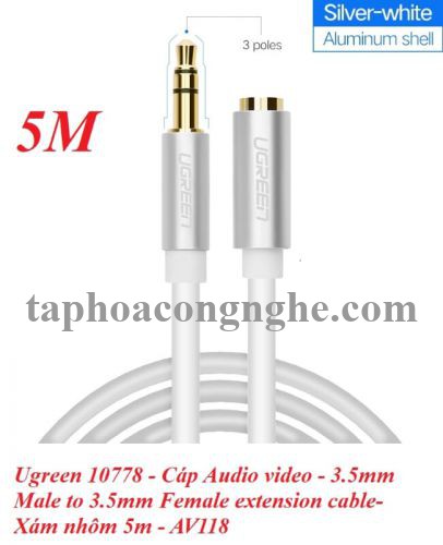 Ugreen 10778 5M màu Trắng Cáp âm thanh 3.5mm nối dài đầu nhôm AV118 30010778